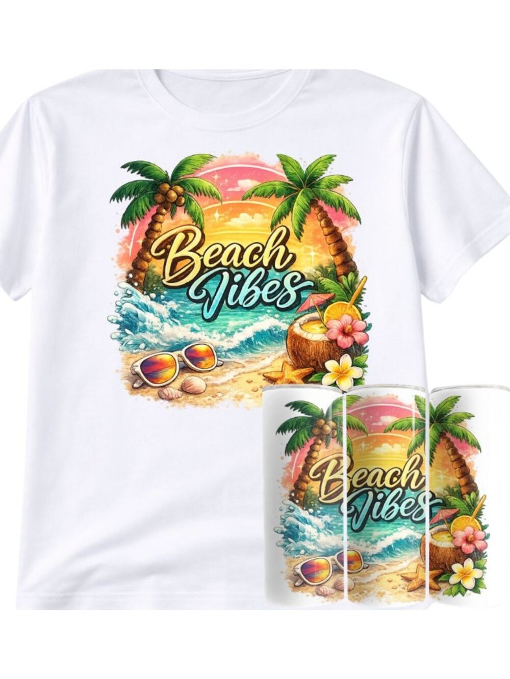 Beach Vibes T-Shirt And 20oz Skinny Tumbler Gift Set Bundle